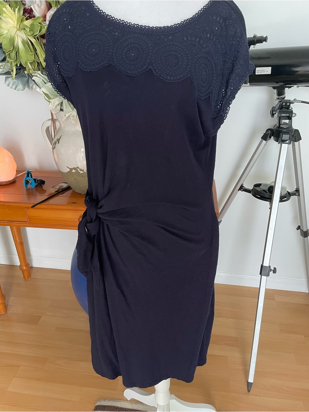 Talbots Navy Lace Yoke Side-Knot Dress